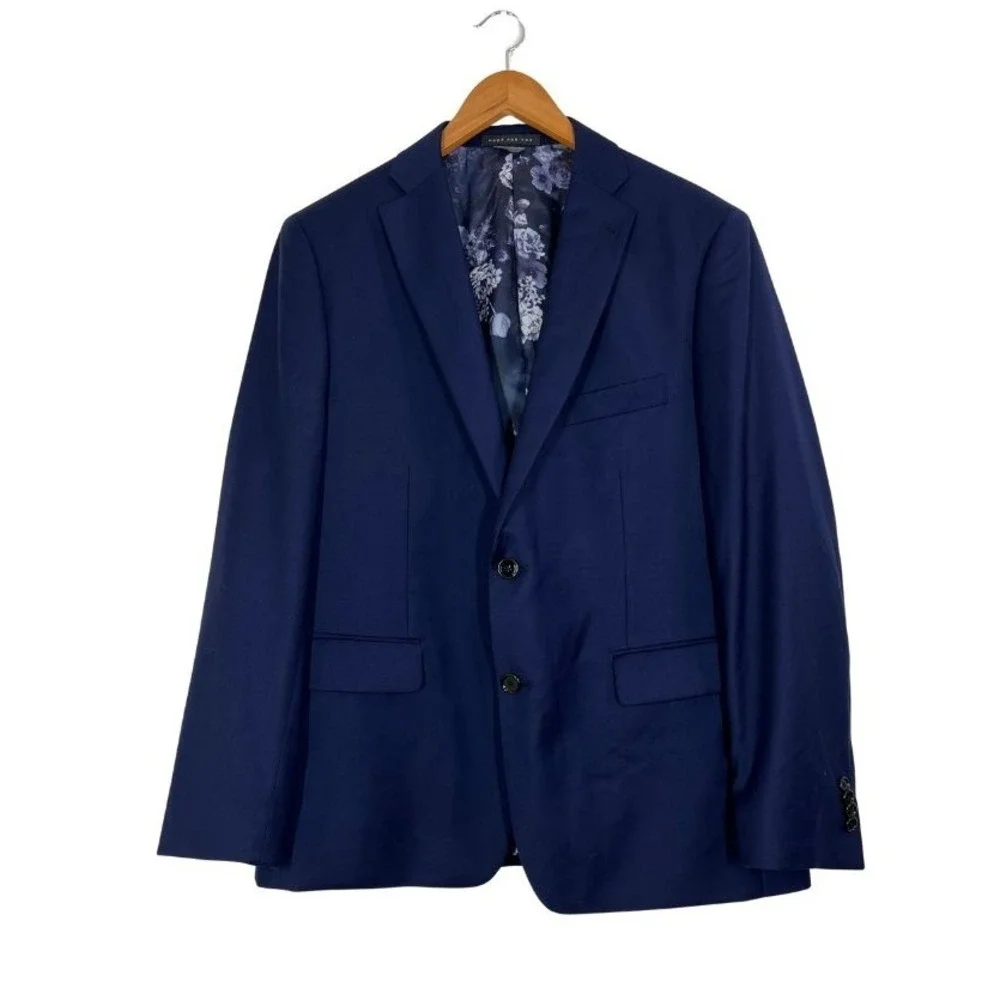 Indochino Men's Navy Wool Blazer Sport Coat 2-Button Lined Floral Interior